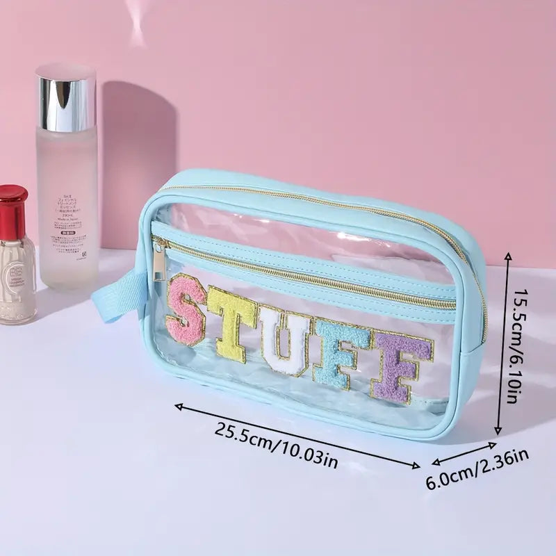Letter Patch Cosmetic Bag - Aqua