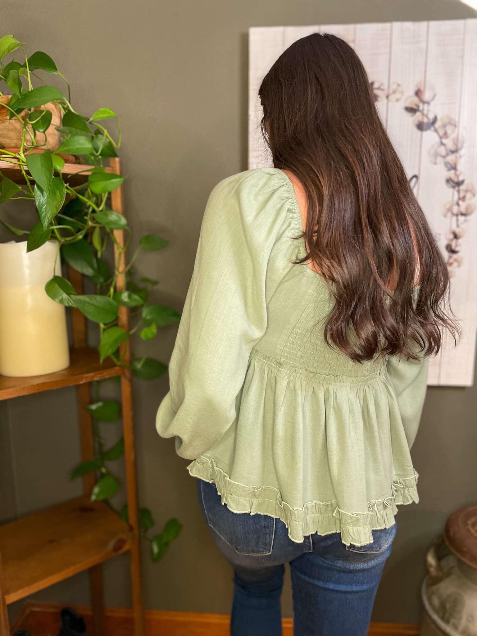 Sage Square Neck Babydoll Blouse