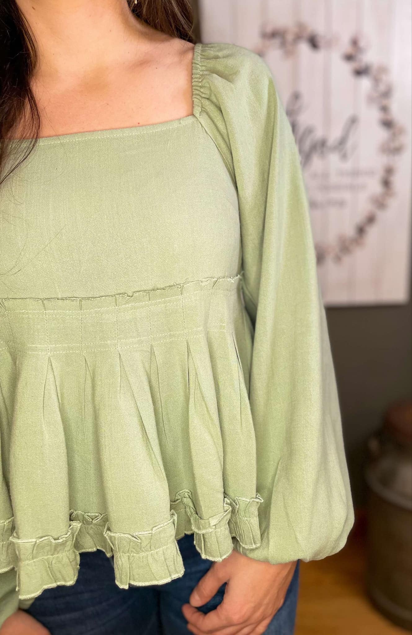 Sage Square Neck Babydoll Blouse