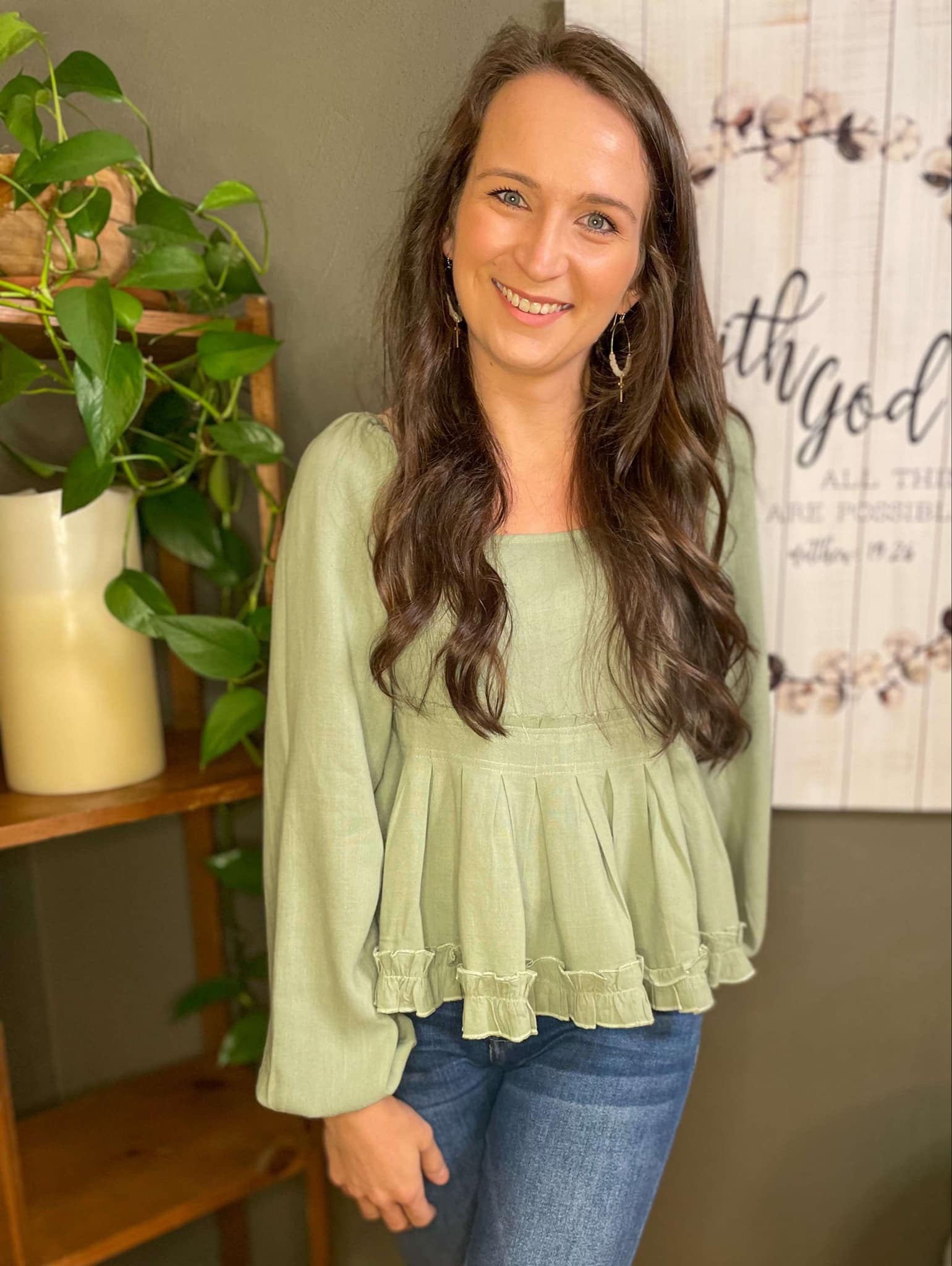 Sage Square Neck Babydoll Blouse