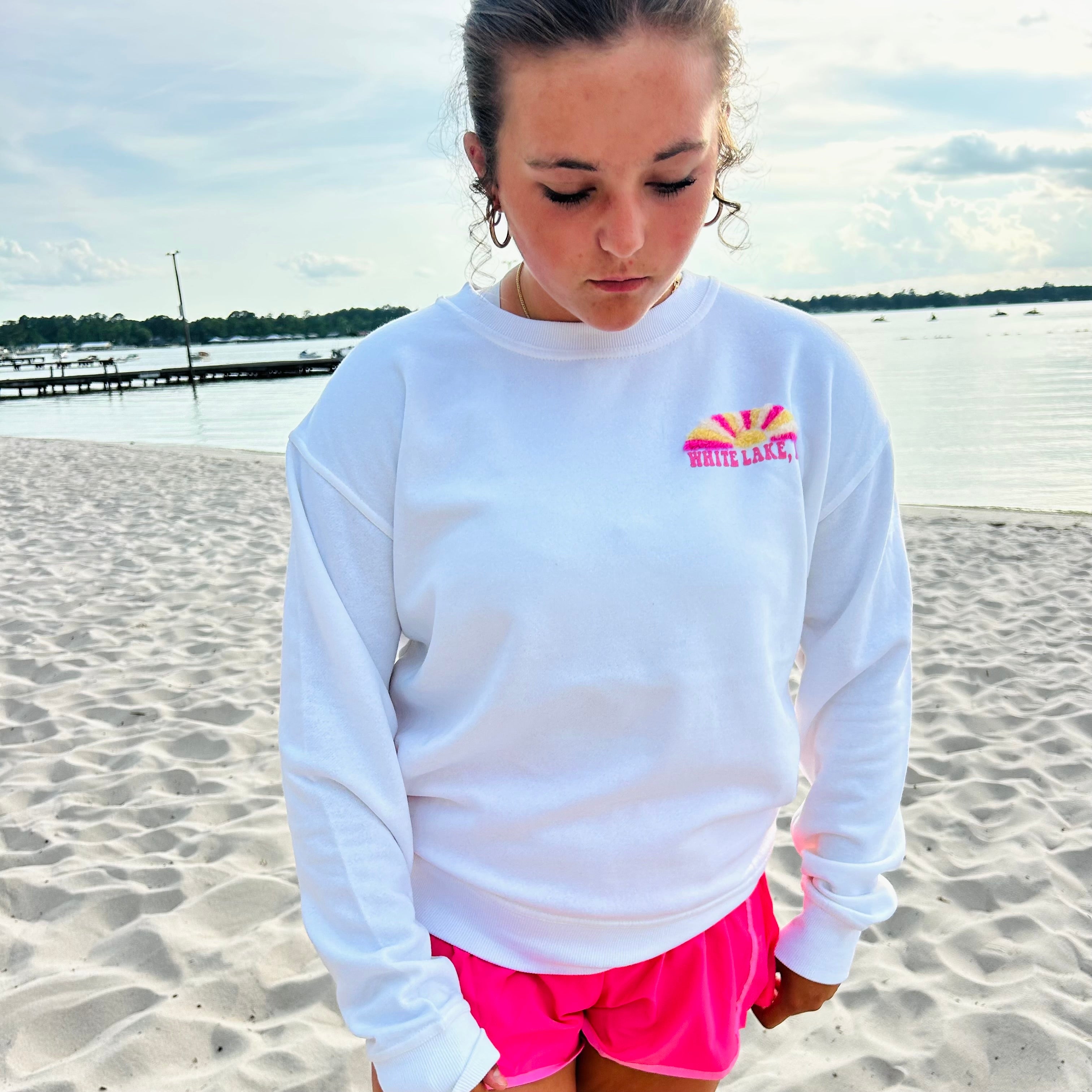 White Lake Crewneck - Chasing Sunsets White