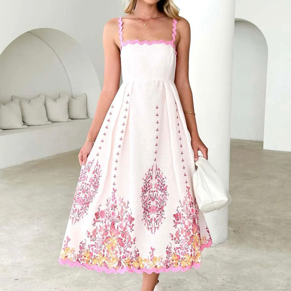 Wavy Detailed Halter Dress
