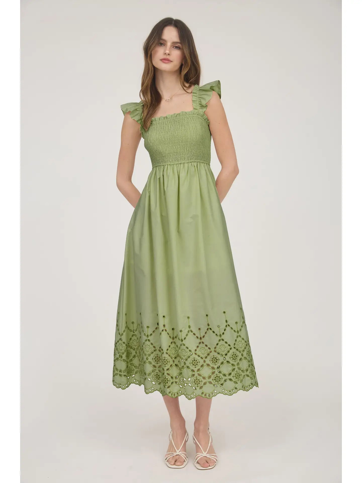 Smocked Ruffle Sleeve Dress