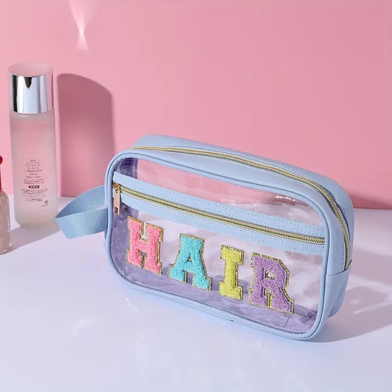Letter Patch Cosmetic Bag - Light Blue